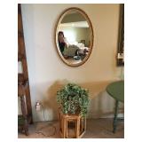 Carved Wood Oval Mirror 23"x 33", Bamboo Nesting Tables, Faux Ivy.