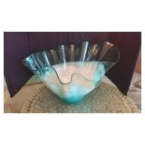 Massive Art Glass Bowl, Gorgeous Sea Green