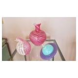 Art Glass: Swirls of Pink Vase, Murano Italy Bird & Saturn Ornament