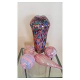  Gorgeous Confetti Art Glass Vase and Blown Glass Ornaments Lot Number: 50