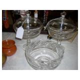 Adams Glass Company compotes, Tiffany & Co. dolphin bowl