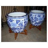 matching flower pots on stands