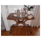 Silver plate tea set and tea cart