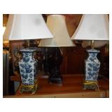 matching blue & white lamps
