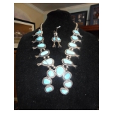 Native American Indian Turquoise and silver Squash Blossom Necklace 