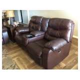 Electronic leather reclining loveseat