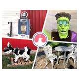 Whiteland Wonderland Estate Sale with Gas Pumps, Yard Art, Farm Items, Halloween & More