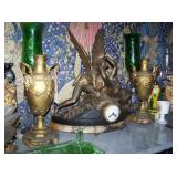 french gilt clock set with ganiture f. martin : amour et psyche d