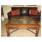 Leather couch 83x41  and coffee table 48x36