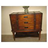 Three drawer chest with leather straps  36 x 13 x 36 H  $275