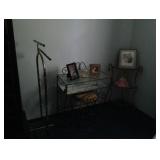 Clothing Rack, Vanity Table and Chair, and Metal Shelf