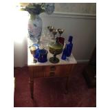 Mid Century Marble Top Table, Glassware