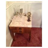 Mid Century Marble Top Table, Glassware