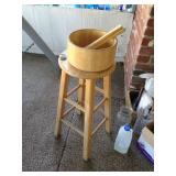Stool with Wooden Salad Bowl