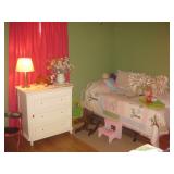 darling white chest, twin bed and little girls bedding