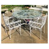 ANTIQUE IRON GLASS TOP TABLE WITH 4 CHAIRS