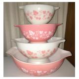 Vintage Pyrex Pink Cinderella Gooseberry Nesting Mixing Bowls  