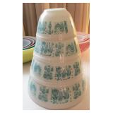 Vintage Pyrex Amish Turquoise Butterprint Nesting Bowls  