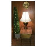 The Second Of Two Matching End Tables, Lamps and Lighted Tree   