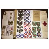 Large Lot Of Original WWII Military Uniform Buttons, Badges, Arm Bands, Belt Buckles and More