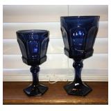 LIBBEY PANEL ROCK WATER GOBLET SET AND LIBBEY PANEL ROCK WINE GOBLET SET, IN DUSKY BLUE.