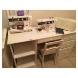 TWO ELNA SEWING MACHINES, ONE IS IN CABINET  