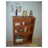 Brown Bookcase ; Decor items.