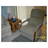 Wood End Table with Glass top ; La-z-boy Recliner