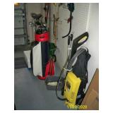 Golf clubs and bag ; Power washer