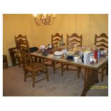 School St. Storage dining table with 3/leaf and 6/chairs.