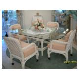 Rattan and glass dining table with 4 chairs