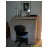 Roll top desk, office chair
