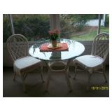 Rattan cafe table with glass top and 2 chairs