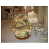 Florida print recliner swivel chair , 1 round rattan and glass end table