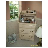 Narrow light wood roll top desk
