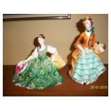 Goebel French Lady holding flower basket figurine on right next to date stamp.