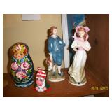 Russian 5pcs. Nesting doll and pair of Lefton figurines " Pinkie and Boy Blue "