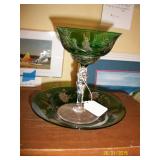 green cut to clear crystal sherbert and plate