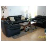 Black/dark brown leather sofa - loveseat and chair