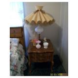 end table with vintage lamp