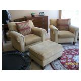 2- upholstered chairs with ottoman