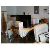 all wood dining table with 4 chairs and 1 leaf