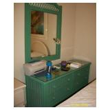 Green wicker dresser and mirror