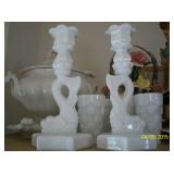 Westmoreland Milk glass Dolphin candlestick holders