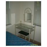 Metal and glass vanity with stool