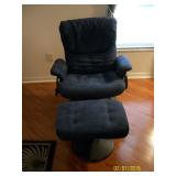 Micro-suede Blue recliner chair with ottoman