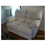 Tan Micro-suede wallhugger recliner loveseat