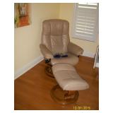 1 of 2 Leather Stressless recliner chair with ottoman
