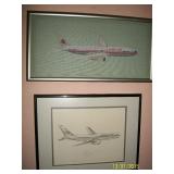 Needlepoint " American Airlines" and a Pencil drawing of an " American Airlines "Plane signed an