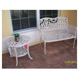 Metal love seat and side table